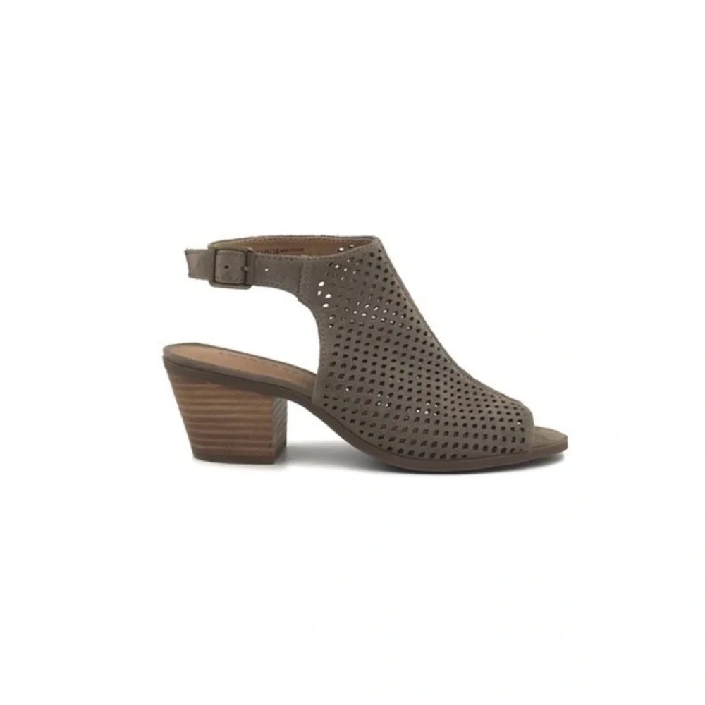 Lucky Brand Taupe Suede Perforated Heeled Sandals Size 7.5